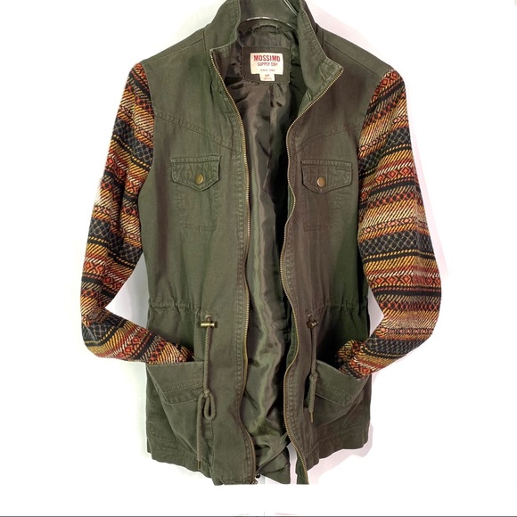 Cotton Cargo Jacket with Wool Blend Blanket Sleeves, Adjustable Waist, Mossimo - Picture 2 of 14